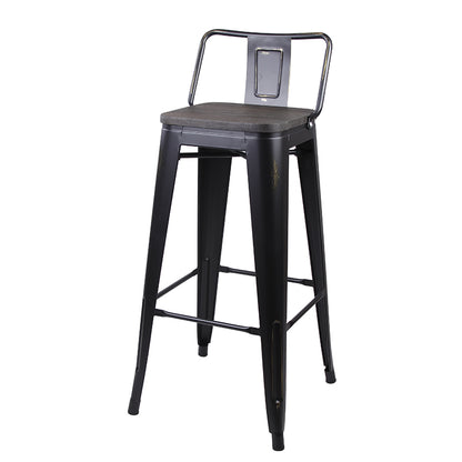 GIA 30 Inch Lowback Black Metal Stool With Wood Seat