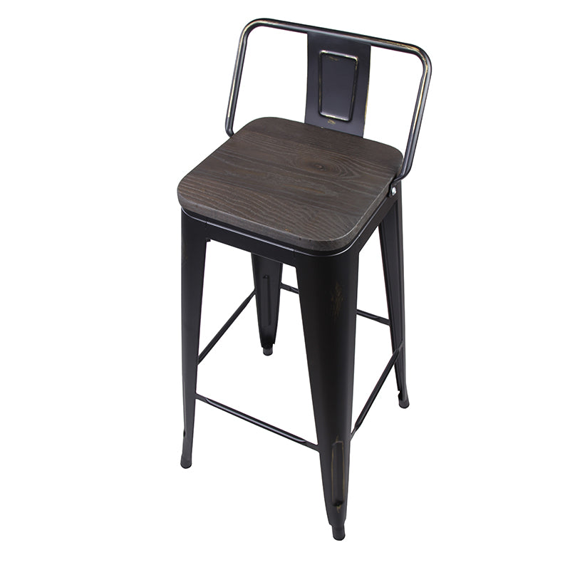 GIA 30 Inch Lowback Black Metal Stool With Wood Seat