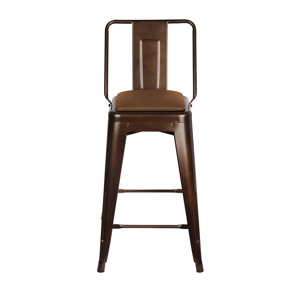 GIA 24 Inches High Back Coffee Metal Stool with Brown PU Seat