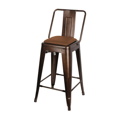 GIA 24 Inches High Back Coffee Metal Stool with Brown PU Seat