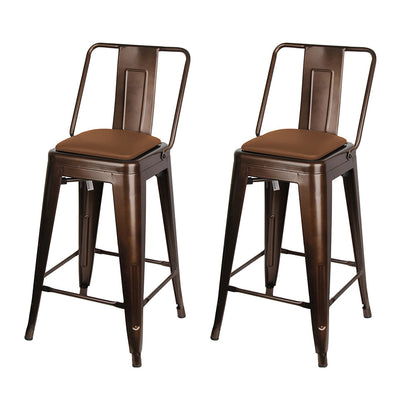 GIA 24 Inches High Back Coffee Metal Stool with Brown PU Seat