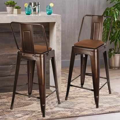 GIA 24 Inches High Back Coffee Metal Stool with Brown PU Seat