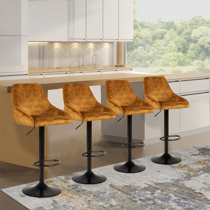 GIA Velvet Fabric Kitchen 360 Swivel Bar Stool Chairs,Yellow Velvet