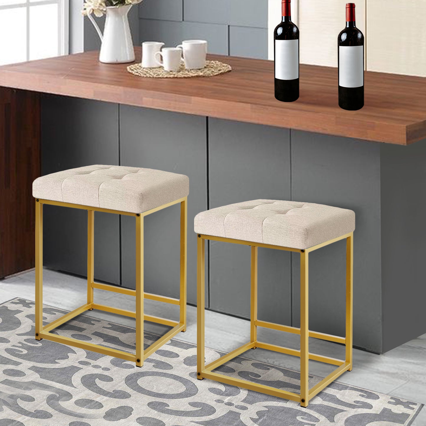 GIA 24 Inches Square Bar Stool,beige Line