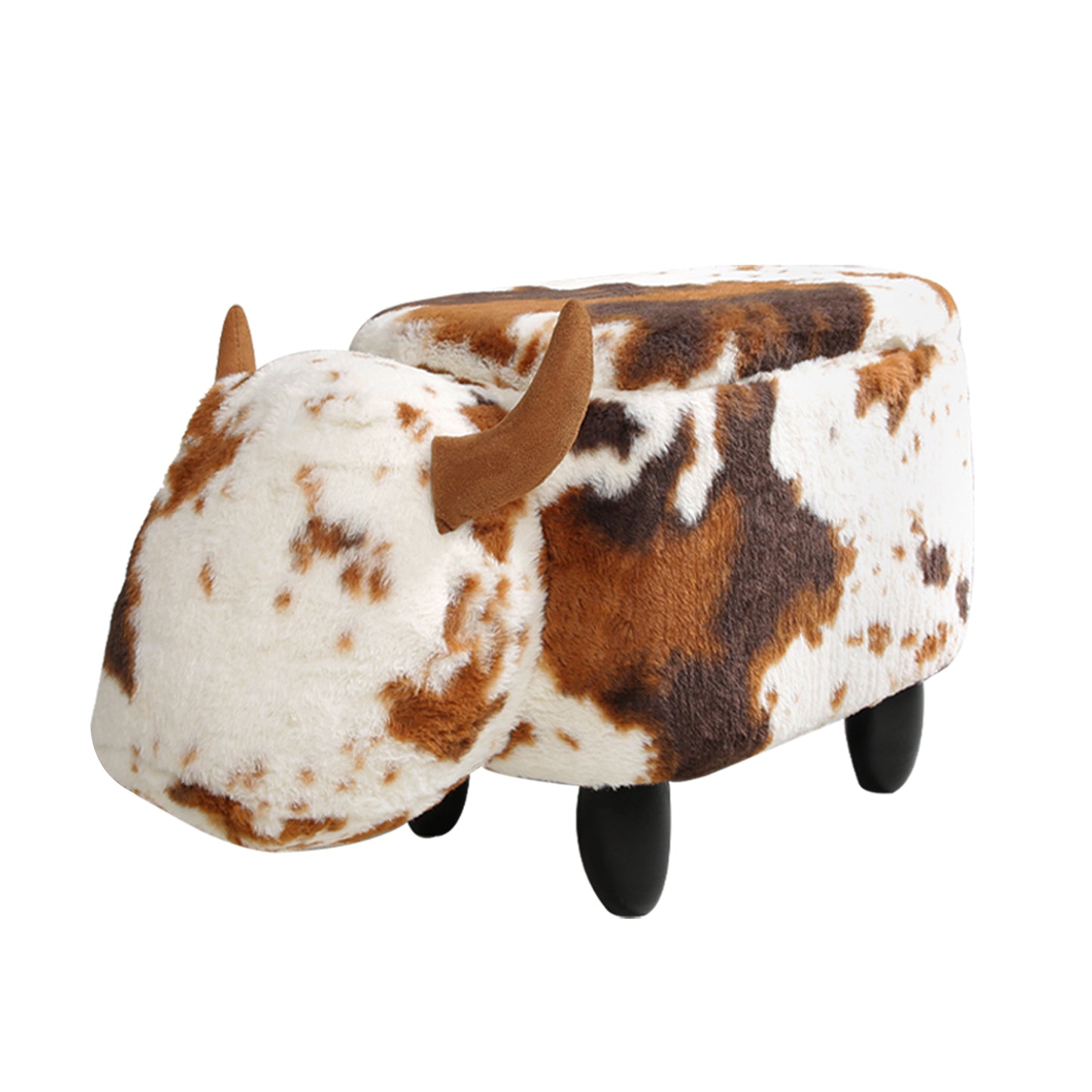 Brown Cow Furry Animal Ottoman with Storage