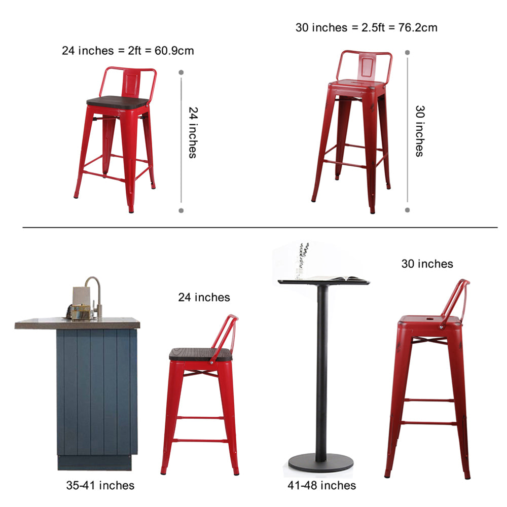 GIA 24 Inch Lowback Red Stool with Wood Seat