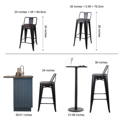 GIA 30 Inch Lowback Black Metal Stool With Wood Seat