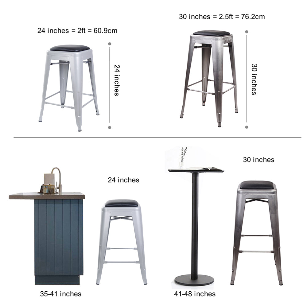 GIA 24 Inch Gray Metal Stool with Black Leather Cushion