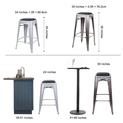 GIA 24 Inch Gray Metal Stool with Black Leather Cushion