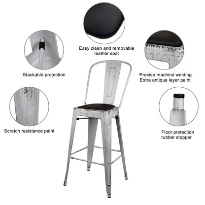 GIA Antique White Metal Bar Stool with PU Cushion