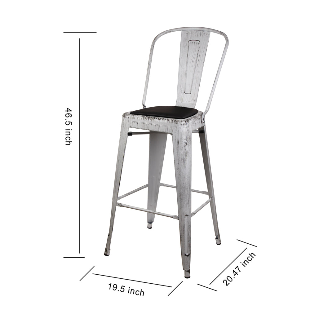 GIA Antique White Metal Bar Stool with PU Cushion
