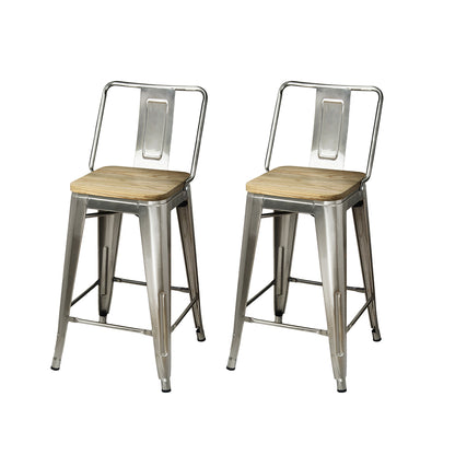 GIA Gunmetal 24 Inch High Back Metal Stool with Light Wooden Seat