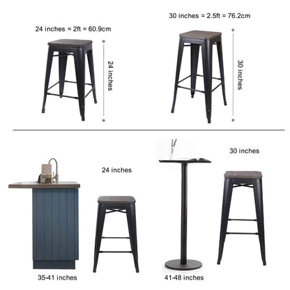 GIA 30 Inch Black Stool with Wood Seat