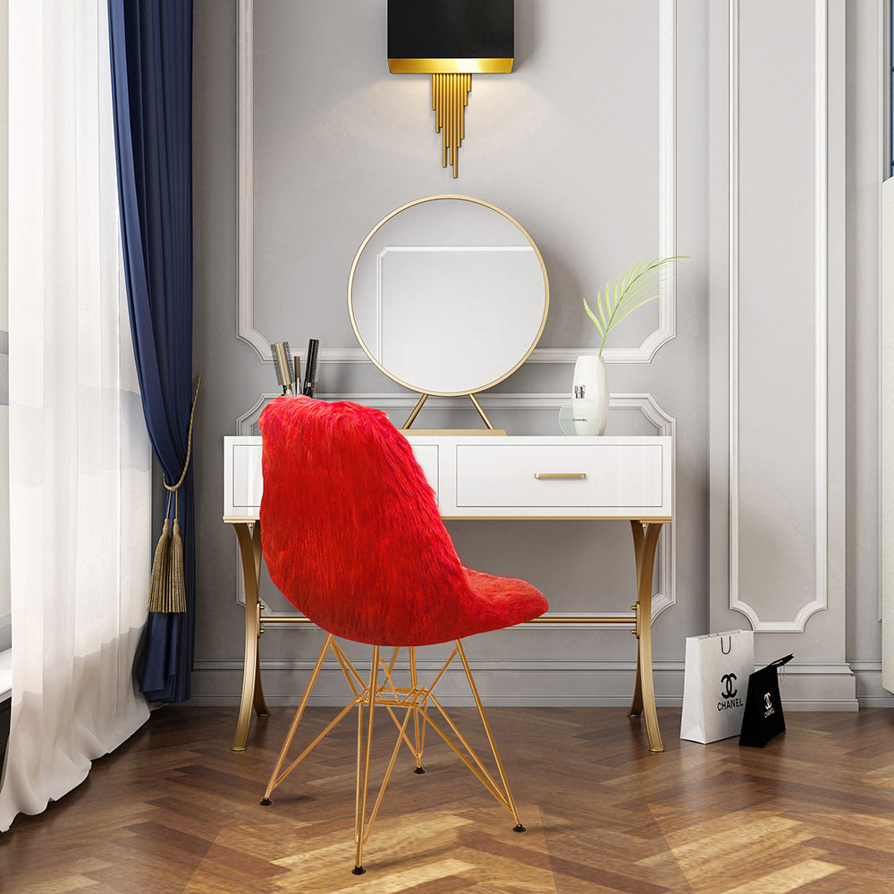 GIA Red Fur Side Chair With Metal Leg