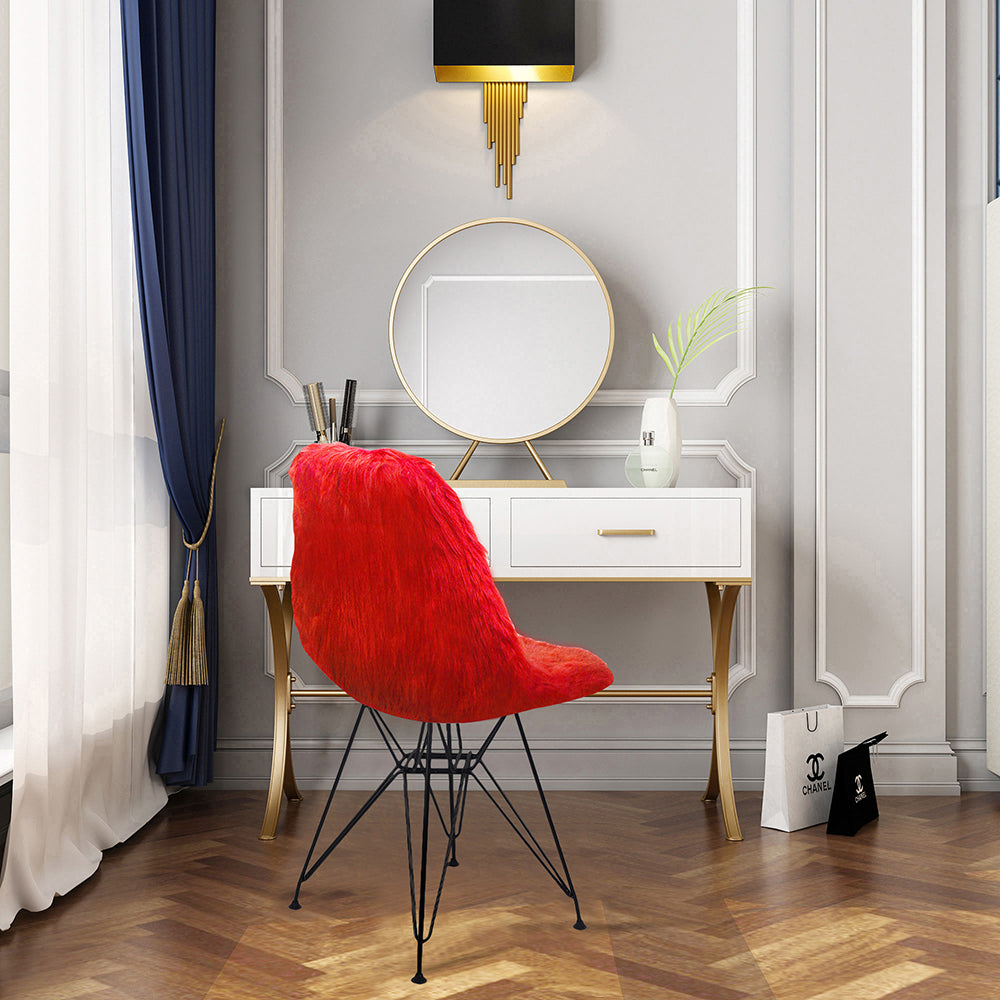 GIA Red Fur Side Chair With Black Metal Leg