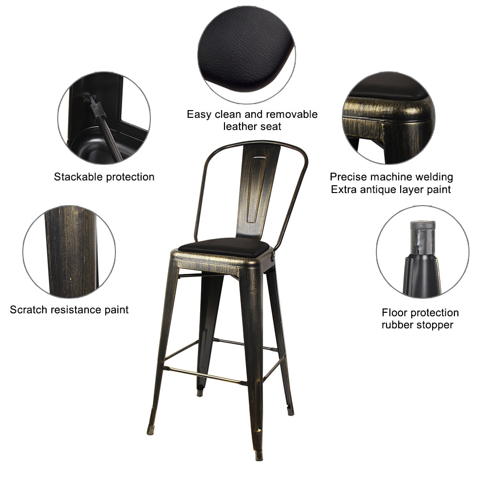 GIA Antique Black Metal Bar Stool with PU Cushion