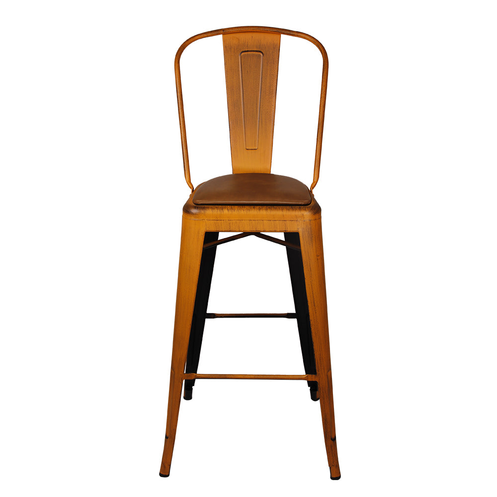 GIA Antique Orange Metal Bar Stool with PU Cushion