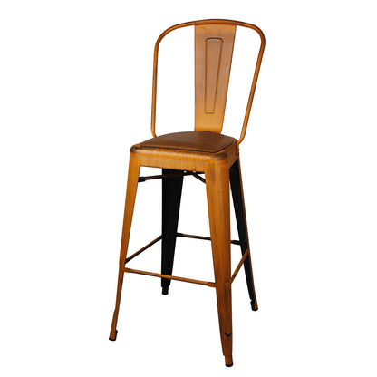 GIA Antique Orange Metal Bar Stool with PU Cushion