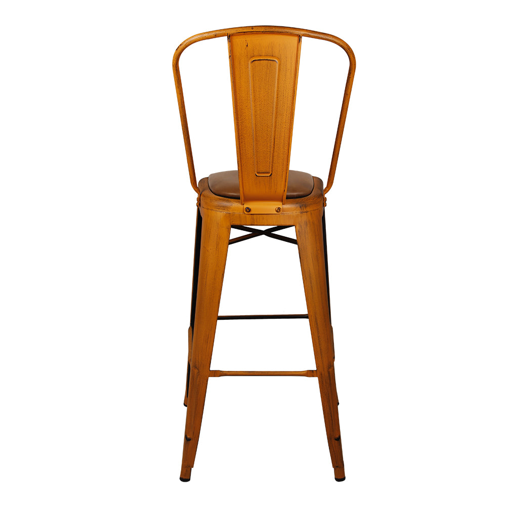 GIA Antique Orange Metal Bar Stool with PU Cushion