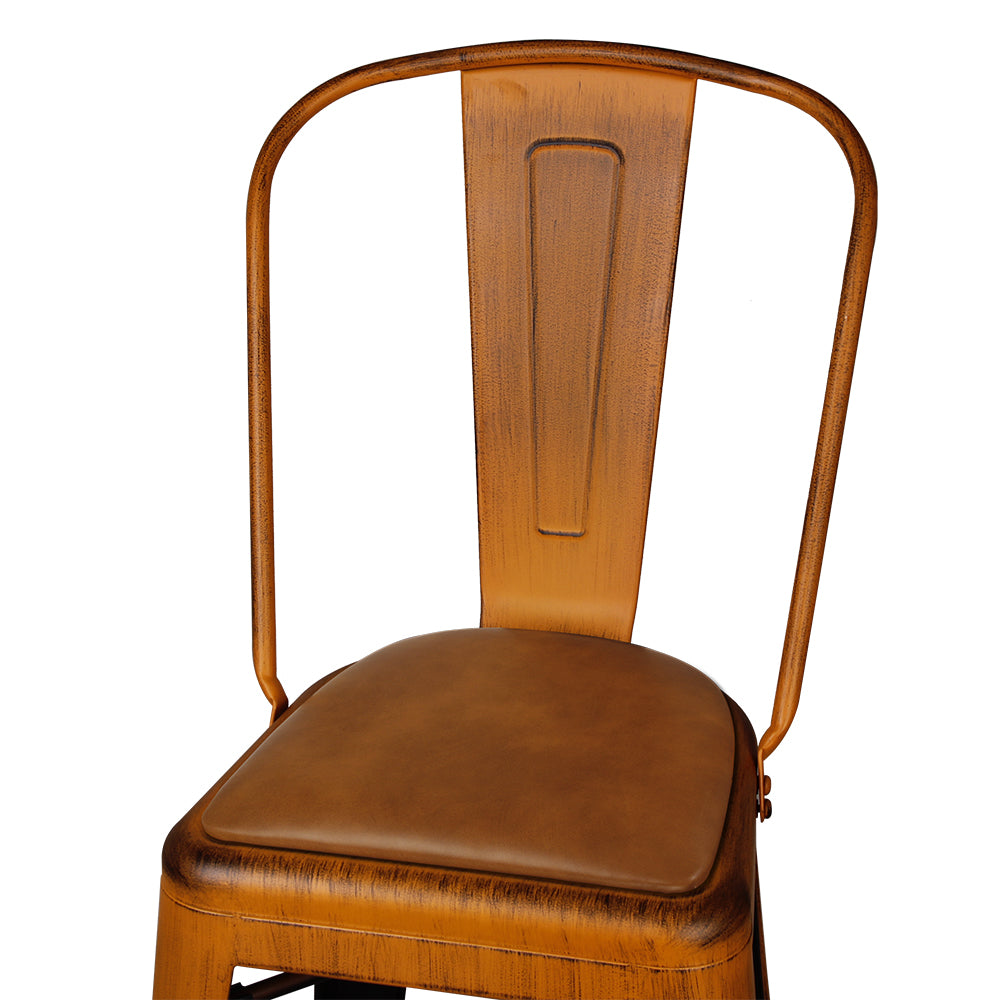 GIA Antique Orange Metal Bar Stool with PU Cushion