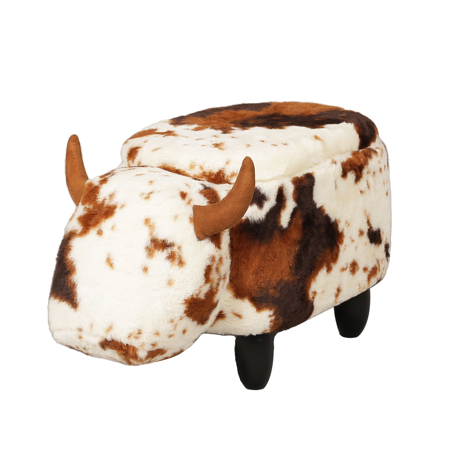 Brown Cow Furry Animal Ottoman with Storage