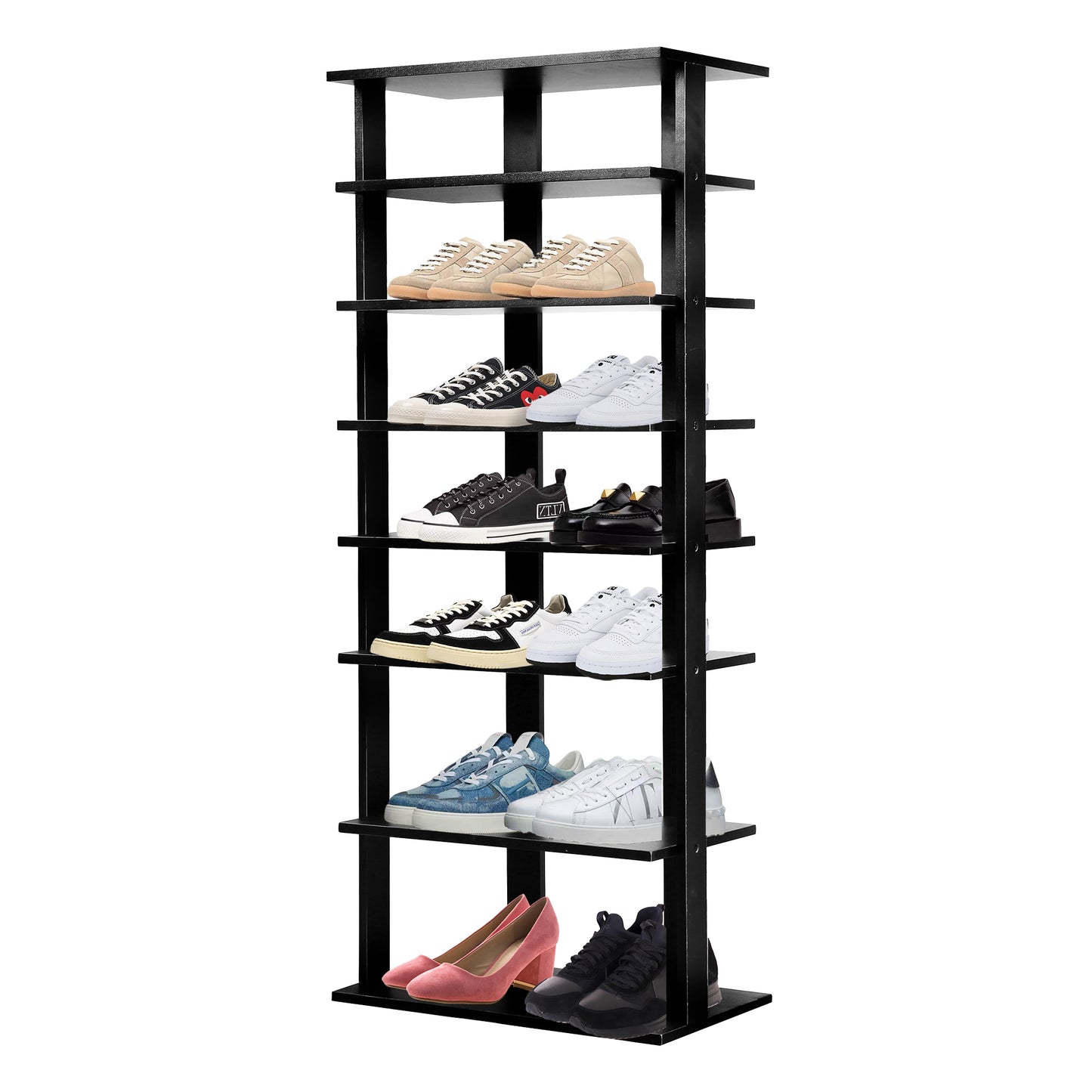 Double Rows 8-Tiers Tall Vertical Shoe Rack Shelf for 14 Pairs, Black