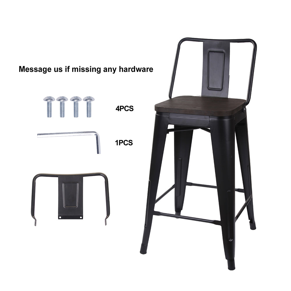 GIA 24 Inches High Back Black Stool with Dark Wood Seat