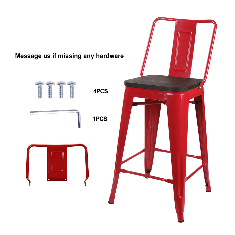 GIA 24 Inches High Back Red Stool with Dark Wood Seat