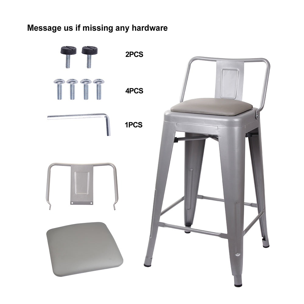 GIA 24 Inch Lowback Gray Stool with Gray PU Seat