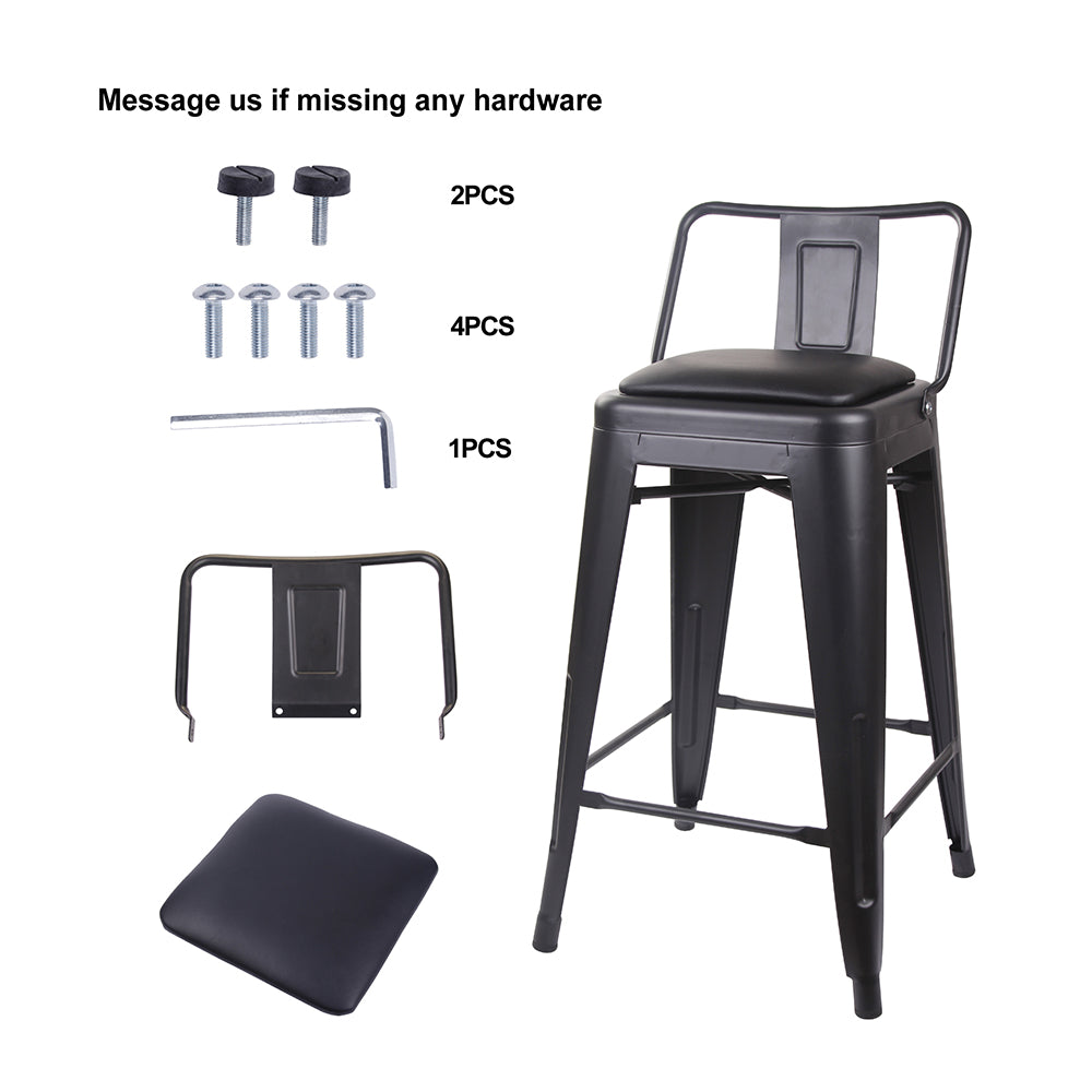 GIA 24 Inch Lowback Black Stool with Black PU Seat