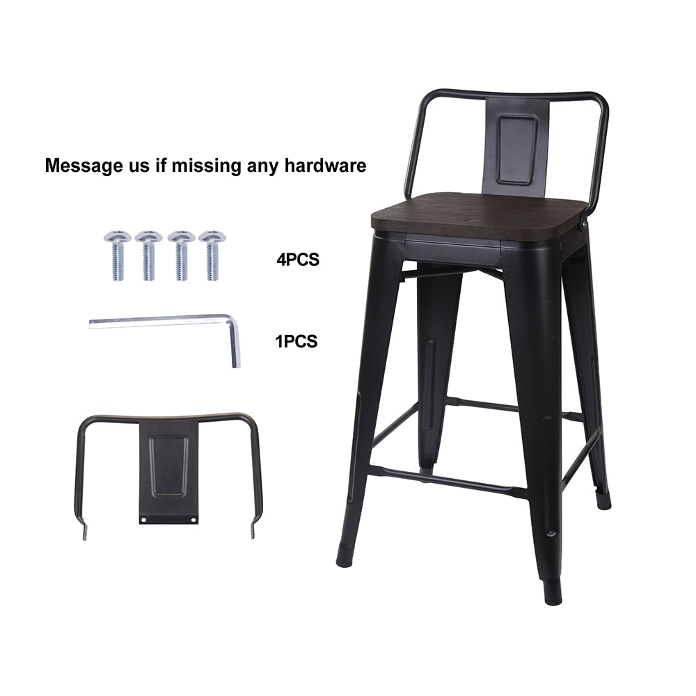 GIA 24 Inch Lowback Black Stool with Wood Seat