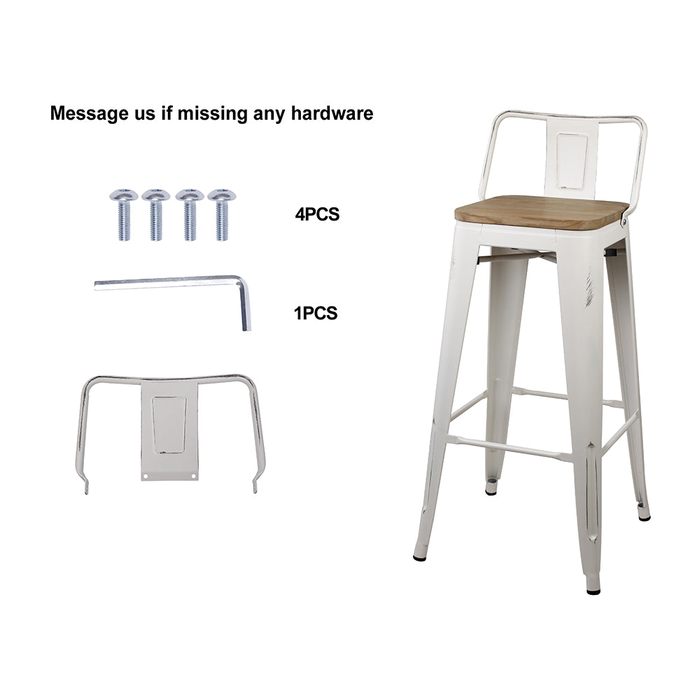GIA 30 Inch Lowback White Metal Stool With Wood Seat