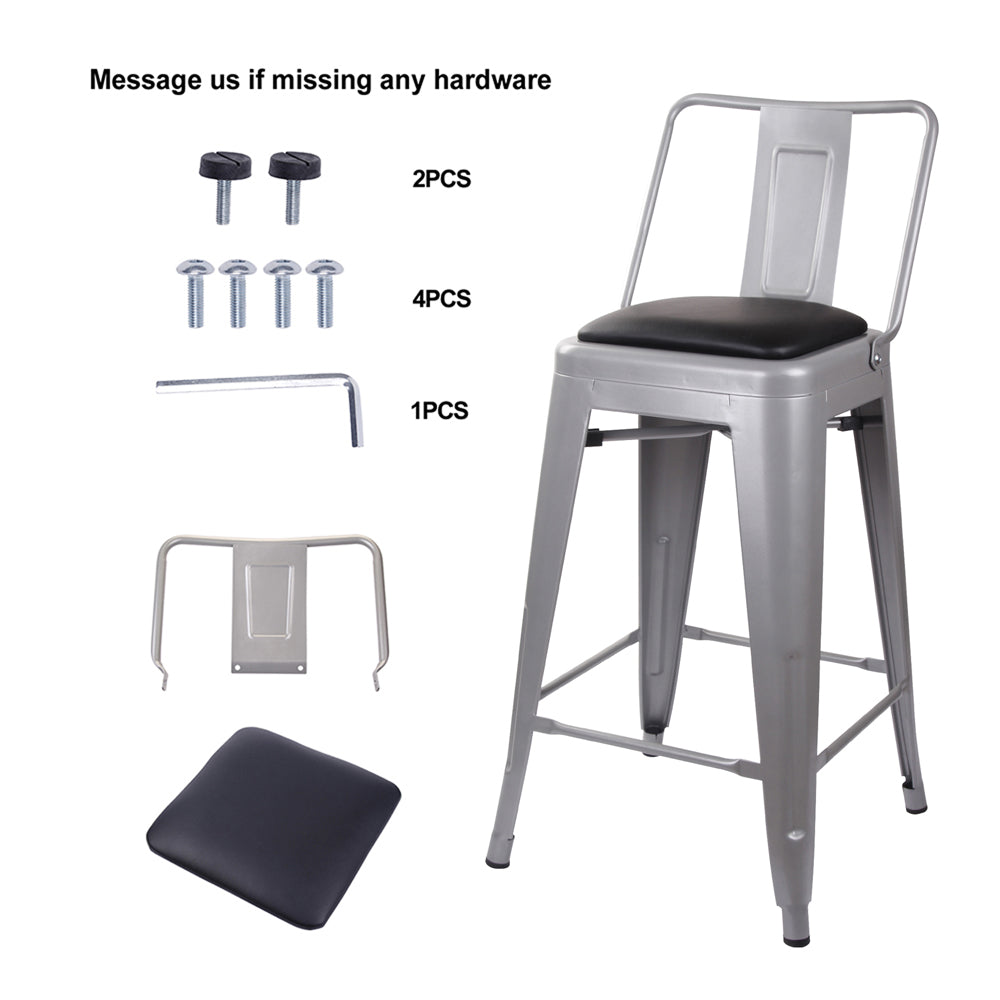 GIA 24 Inches High Back Gray Metal Stool with Black PU Seat