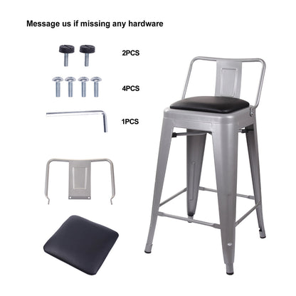 GIA 24 Inch Lowback Gray Stool with Black PU Seat