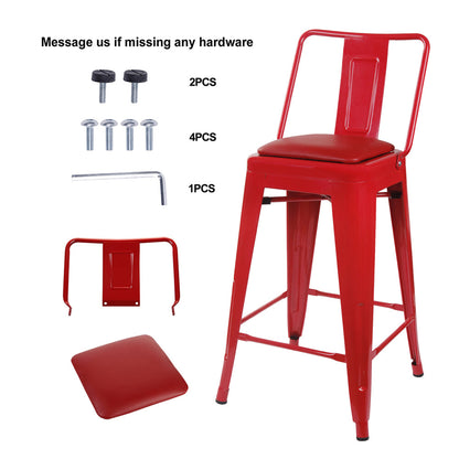 GIA 24 Inches High Back Red Metal Stool with Red PU Seat