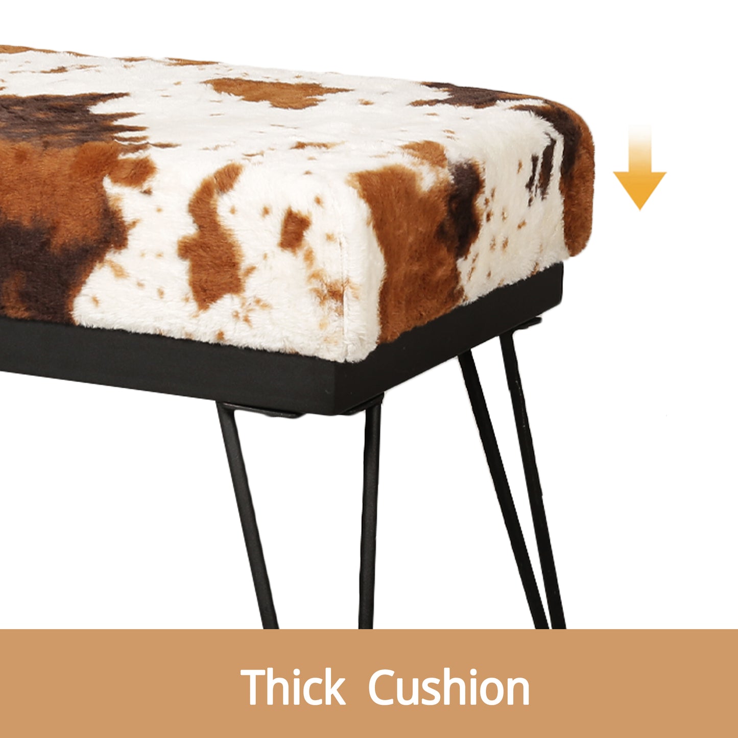 Brown Milk Cow Velvet Bench Ottoman
