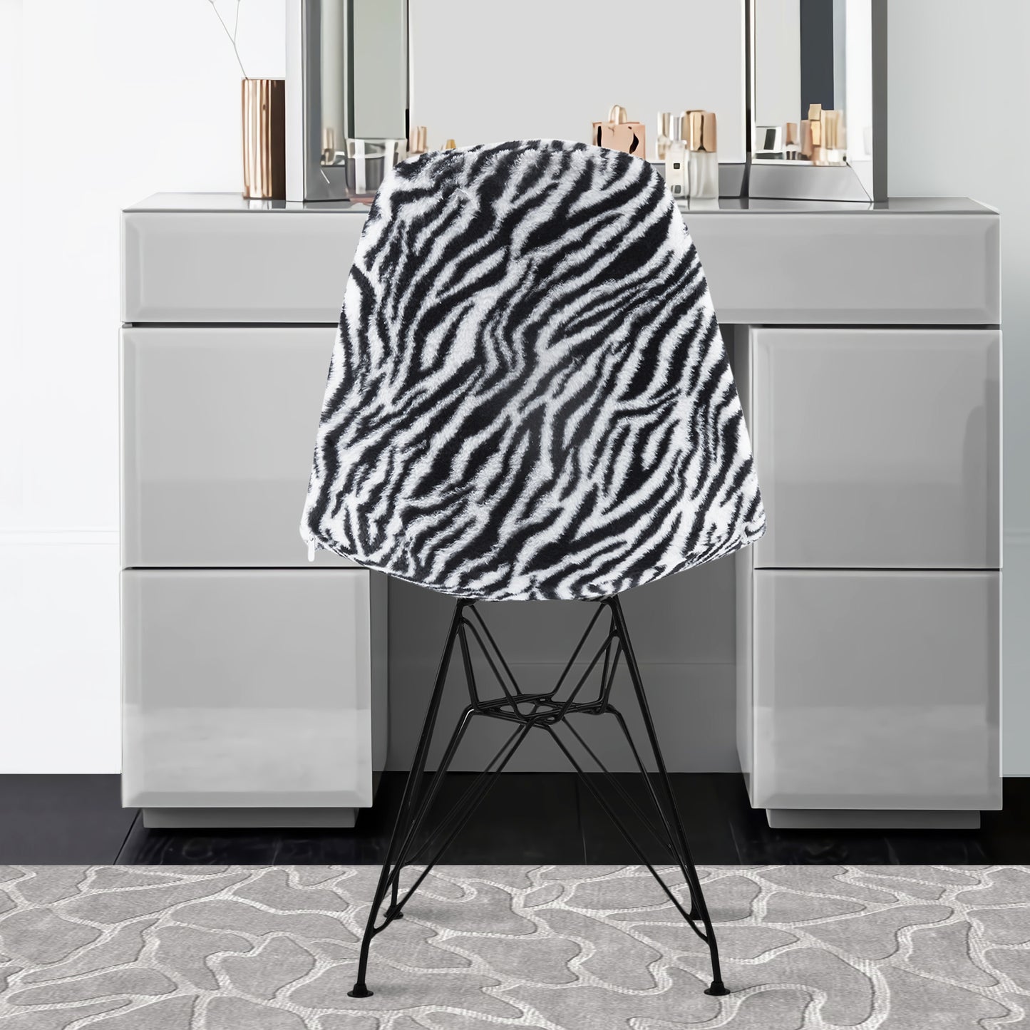 GIA Zebra Fur Side Chair With Metal Leg