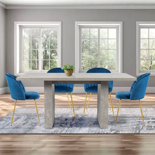5 Pieces Dining Table Set for 4 - 70 Inch Cemented Table & 4 Pack Blue Chairs