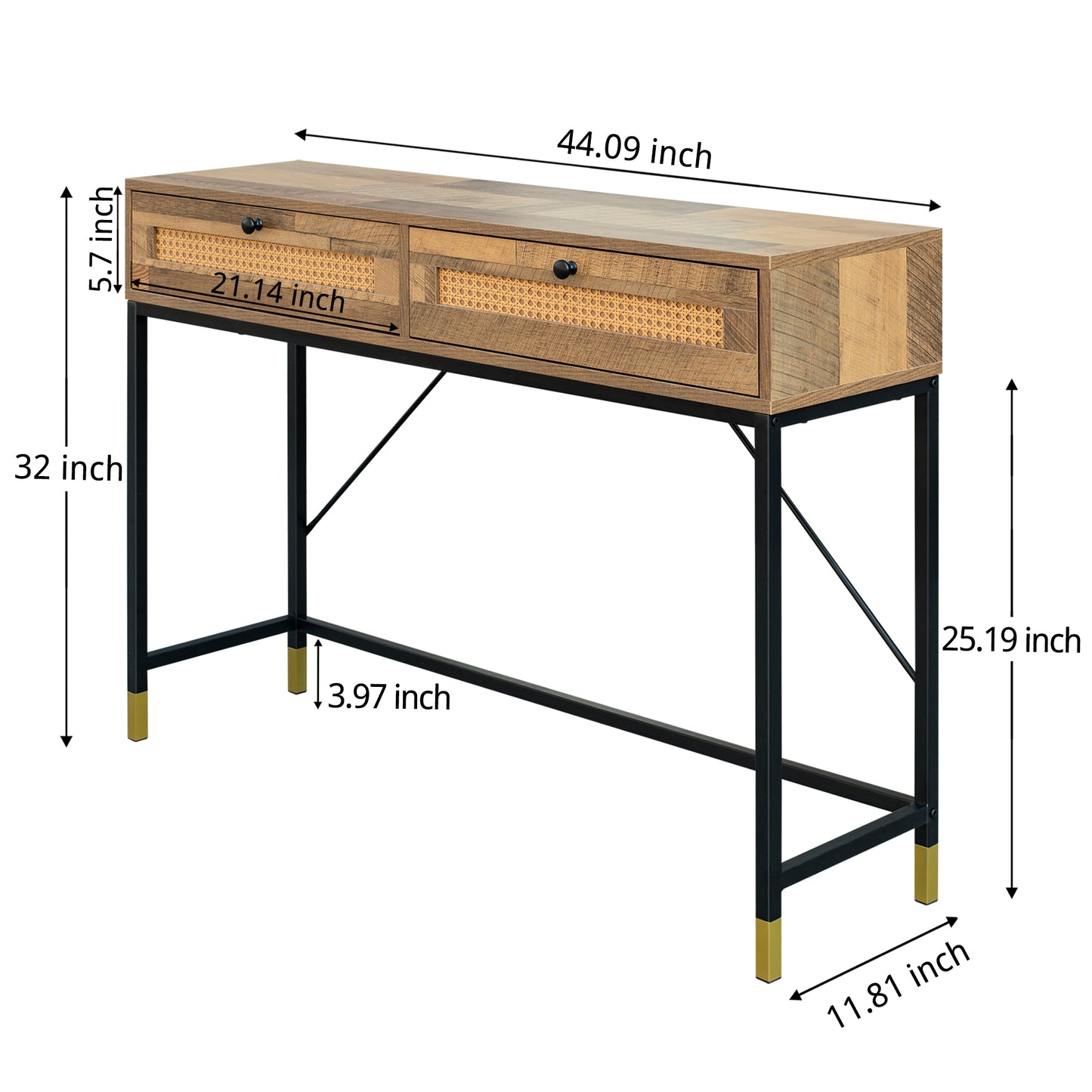 Rattan Console Table,Mix Oak