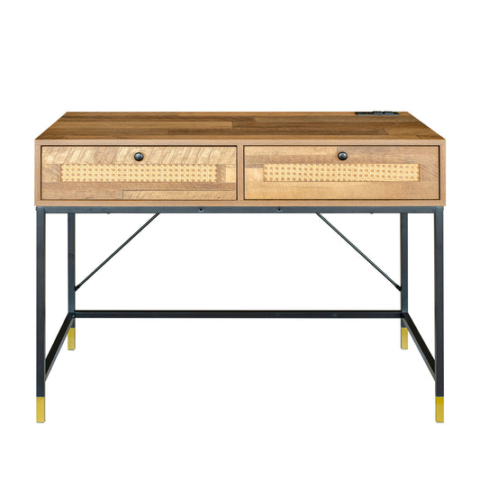 Rattan Computer Desk with Two Drawers
