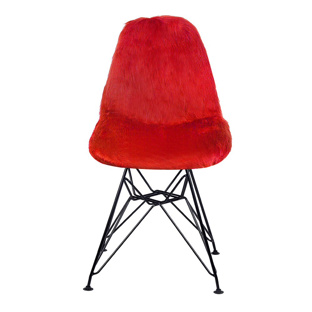 GIA Red Fur Side Chair With Black Metal Leg