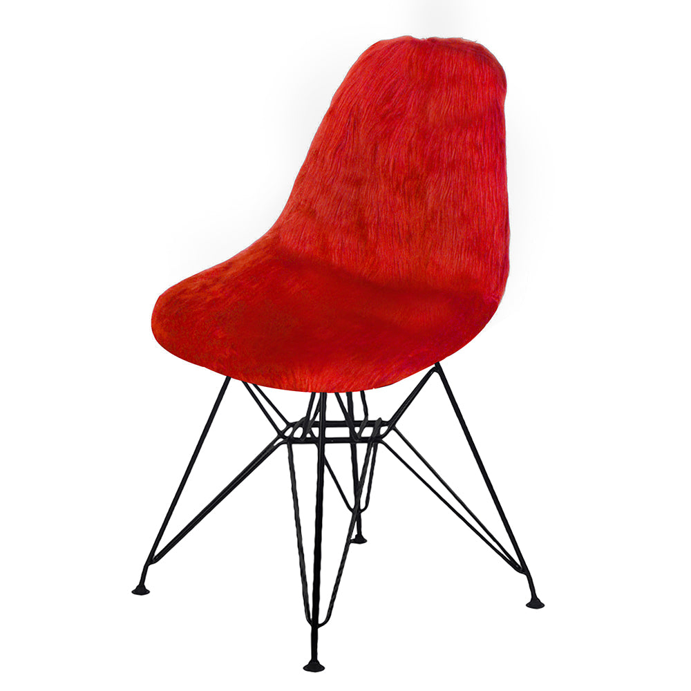 GIA Red Fur Side Chair With Black Metal Leg