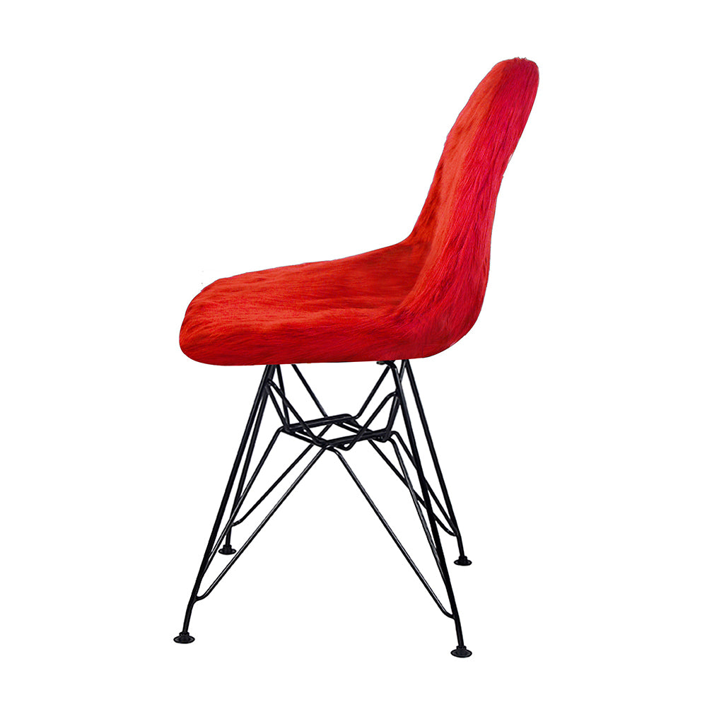 GIA Red Fur Side Chair With Black Metal Leg