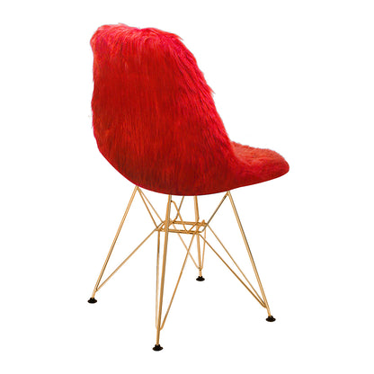 GIA Red Fur Side Chair With Metal Leg