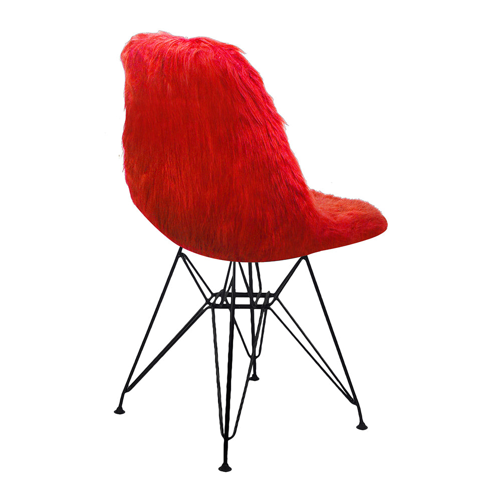 GIA Red Fur Side Chair With Black Metal Leg