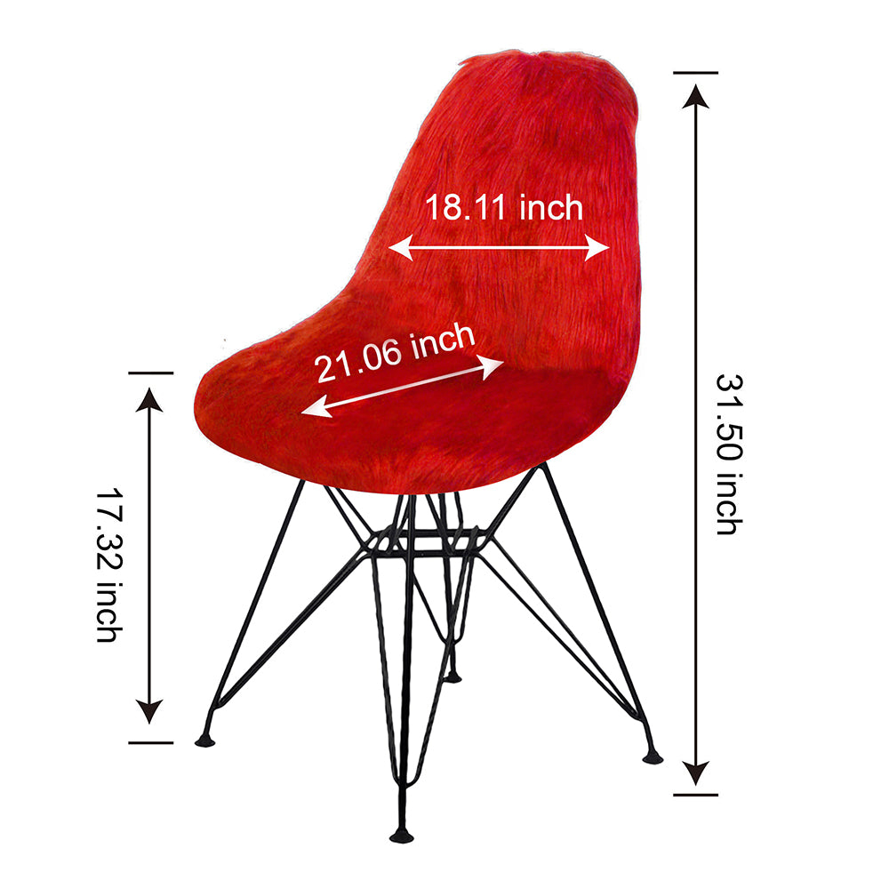 GIA Red Fur Side Chair With Black Metal Leg