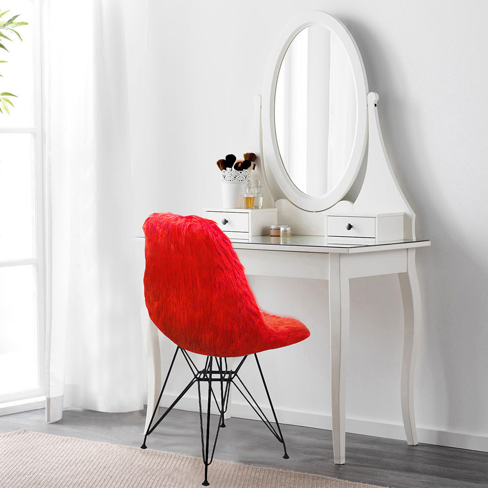 GIA Red Fur Side Chair With Black Metal Leg