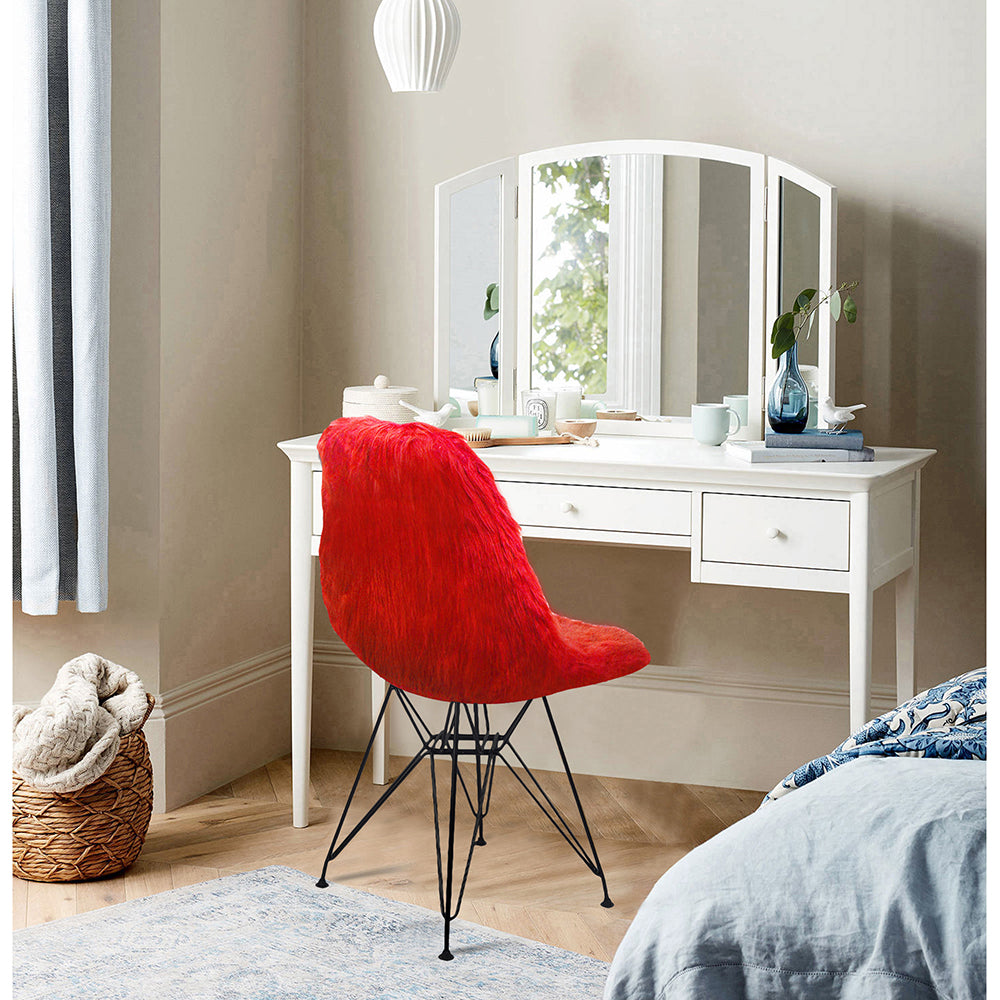 GIA Red Fur Side Chair With Black Metal Leg