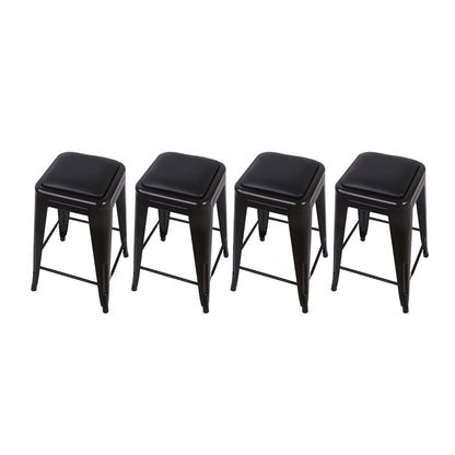 Black 24 Inch Backless Metal Stool with Black Leather Cushion