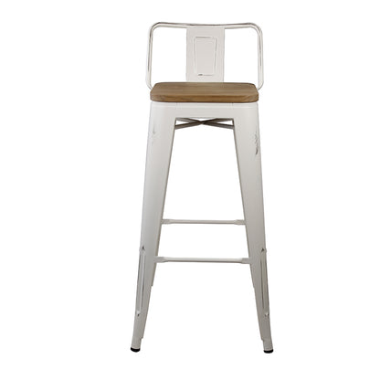 GIA 30 Inch Lowback White Metal Stool With Wood Seat